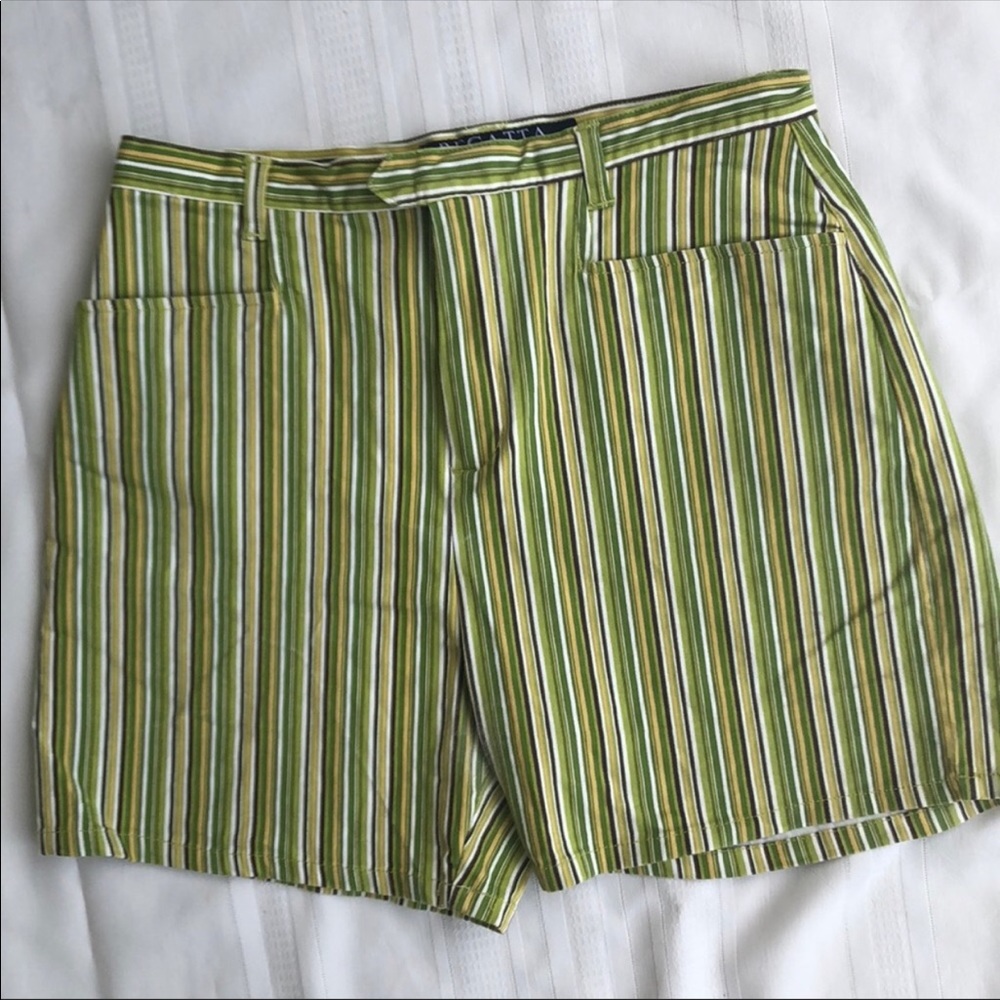 Vintage 90s shorts lime green stripe high rise size 12  Y2K women’s mom style